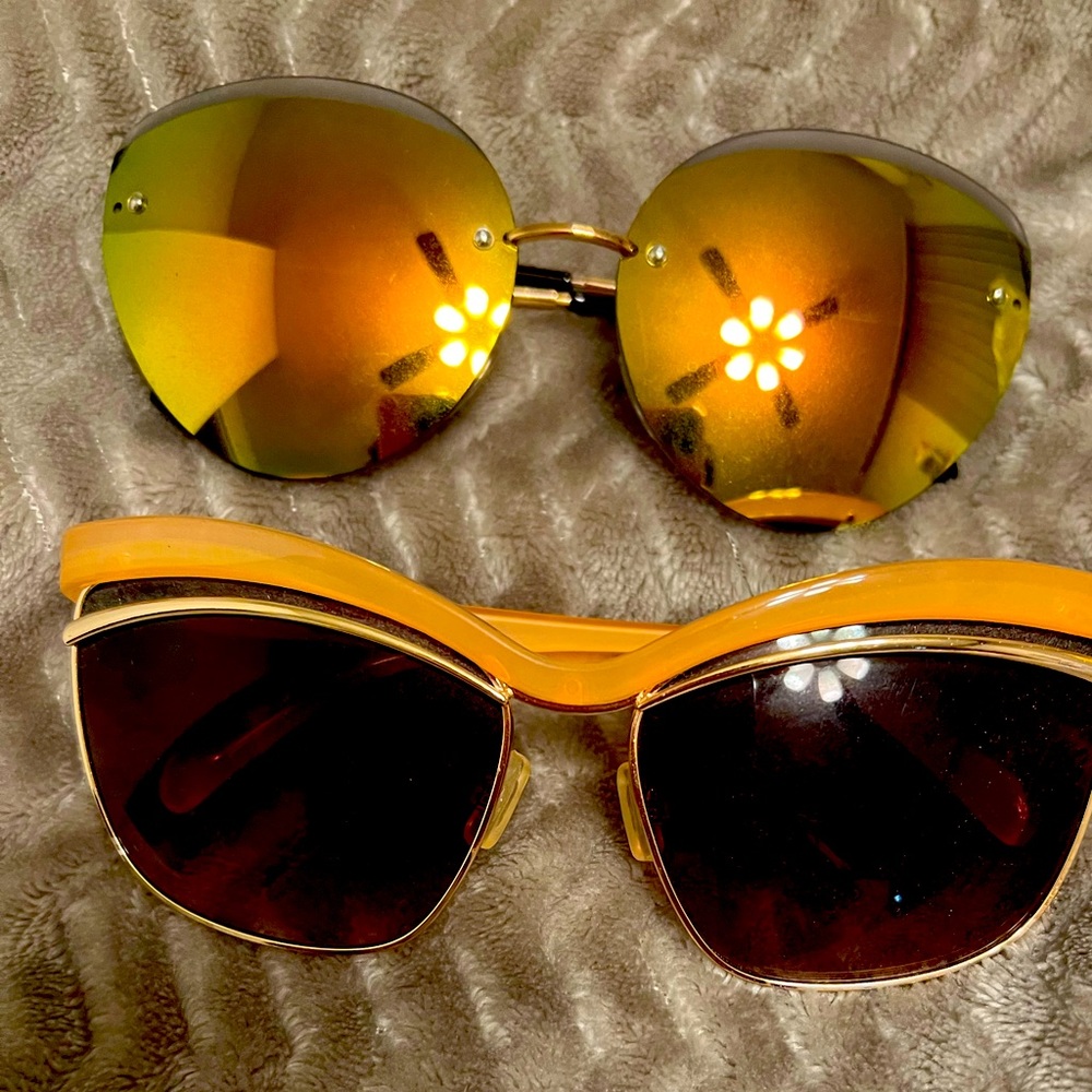 Two Pairs Italian Designs Stylish Sunglasses Cat Eye Shape Brown Beige